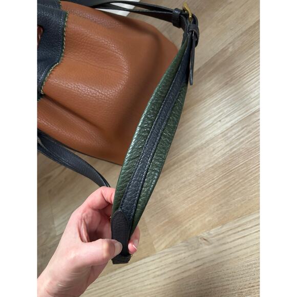 Dooney & Bourke All Weather Leather Drawstring Vintage Purse Tan Green Blue - Picture 8 of 12